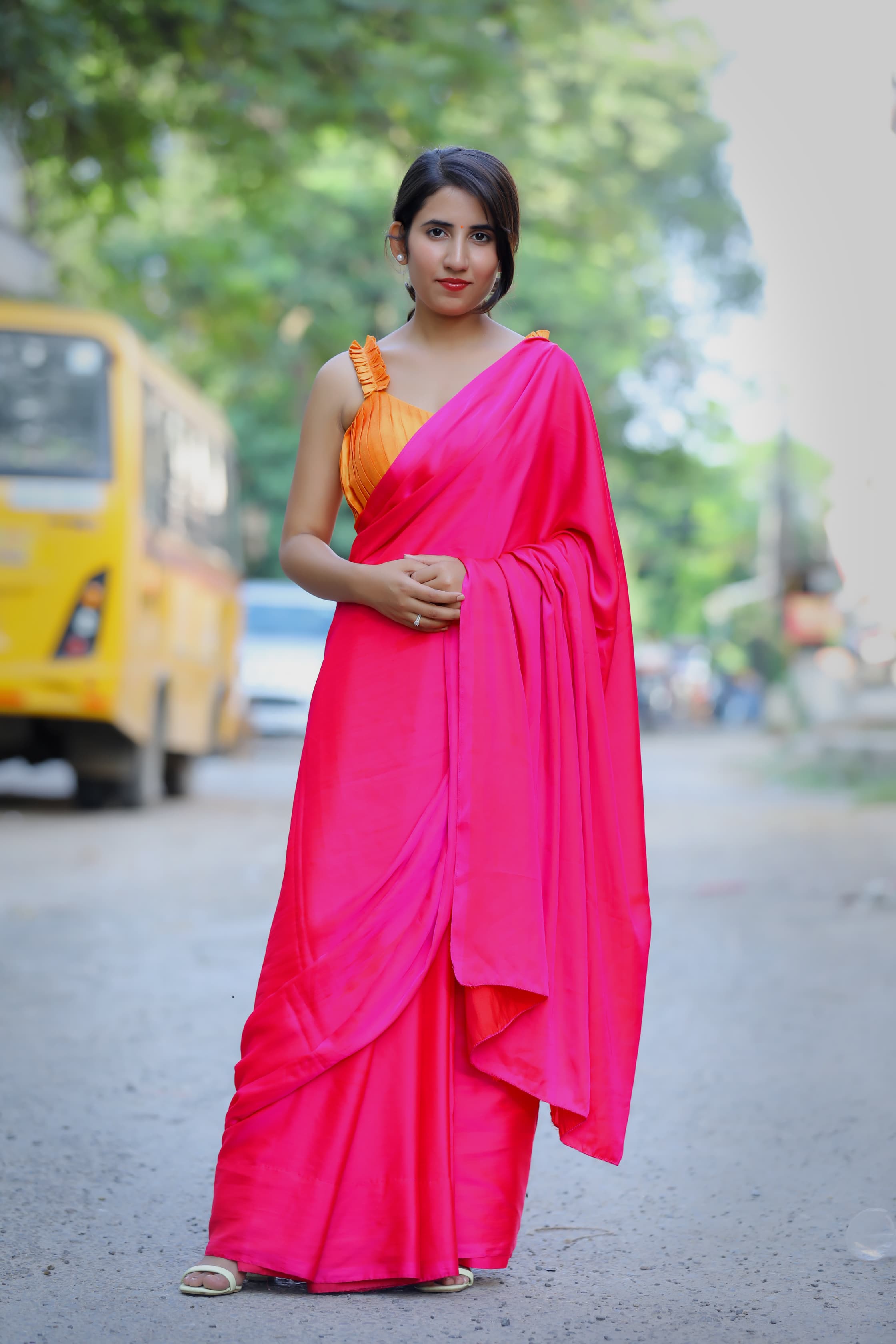 Orangish Yellow Pleated Blouse