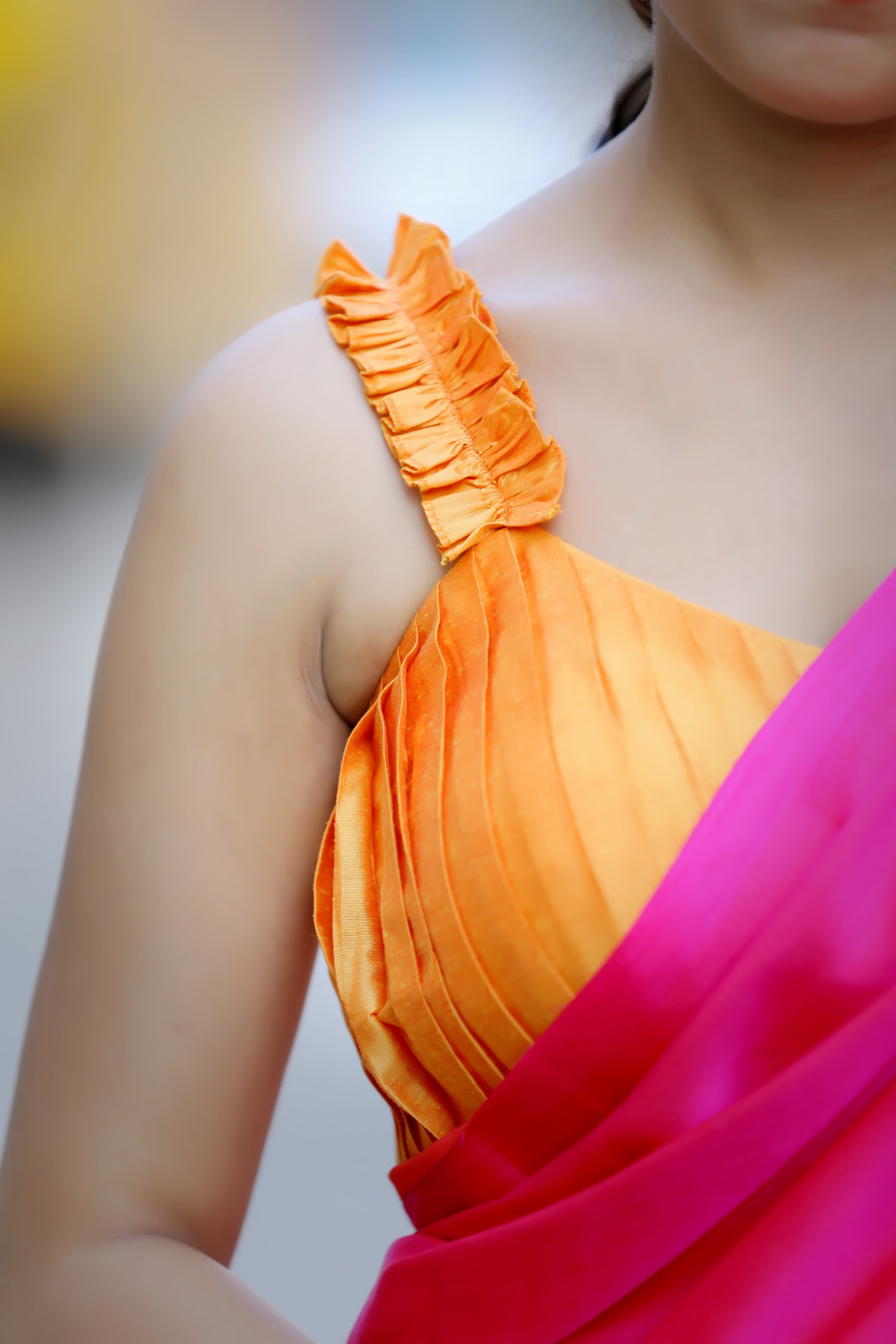 Orangish Yellow Pleated Blouse