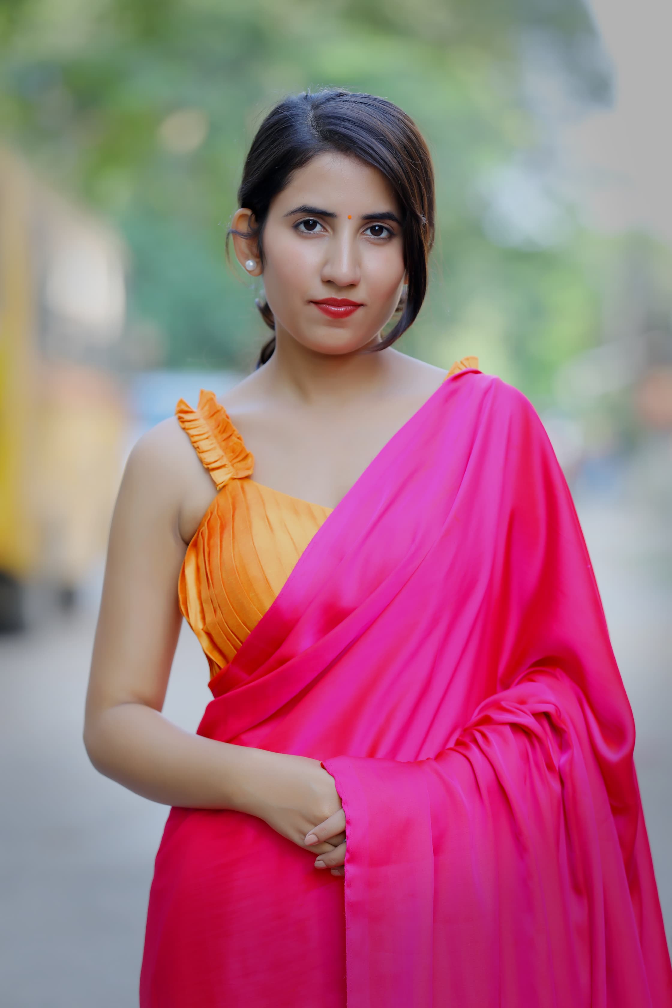 Orangish Yellow Pleated Blouse